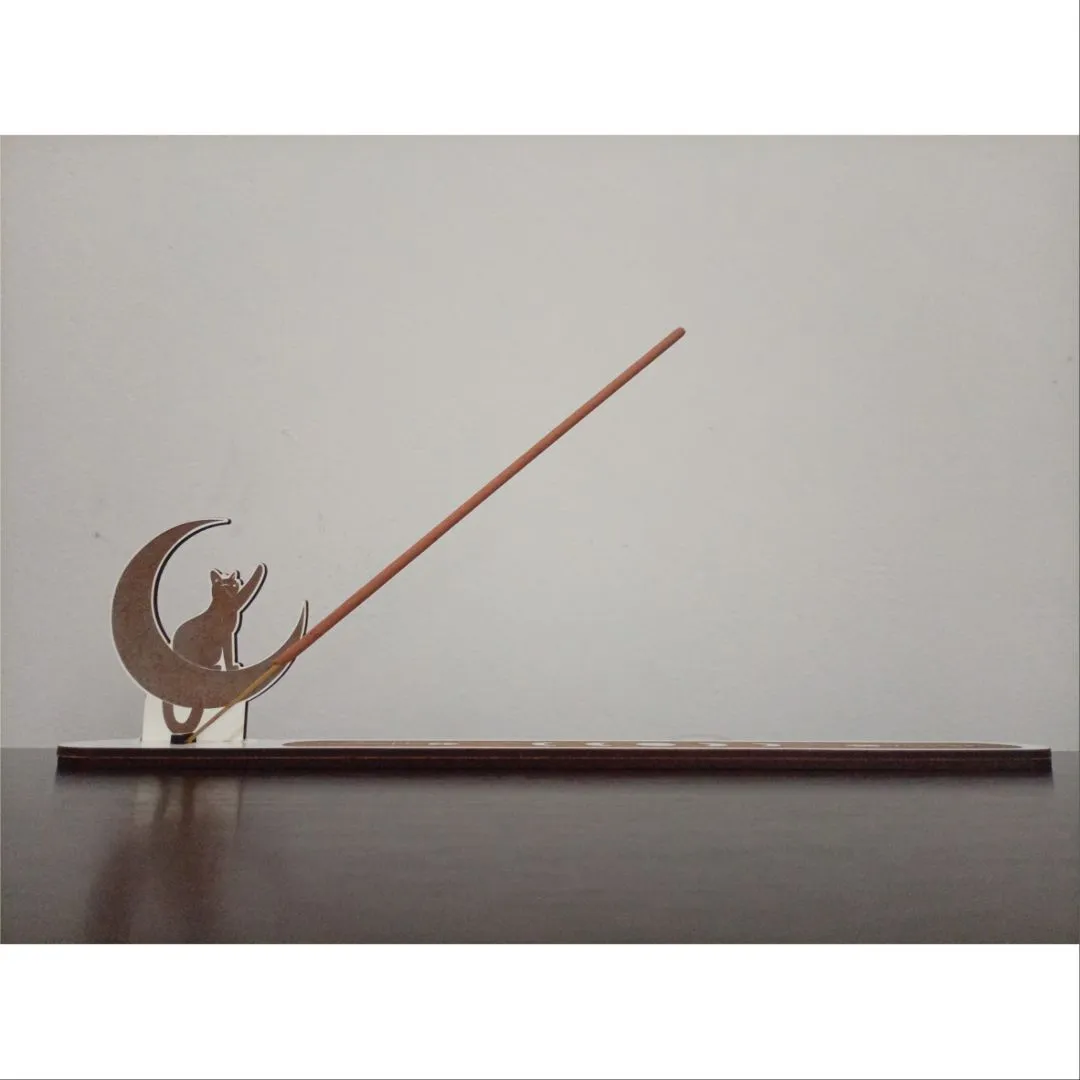 Incensário Gato na Lua - artesanato feito à mão por LeJu Art Decor